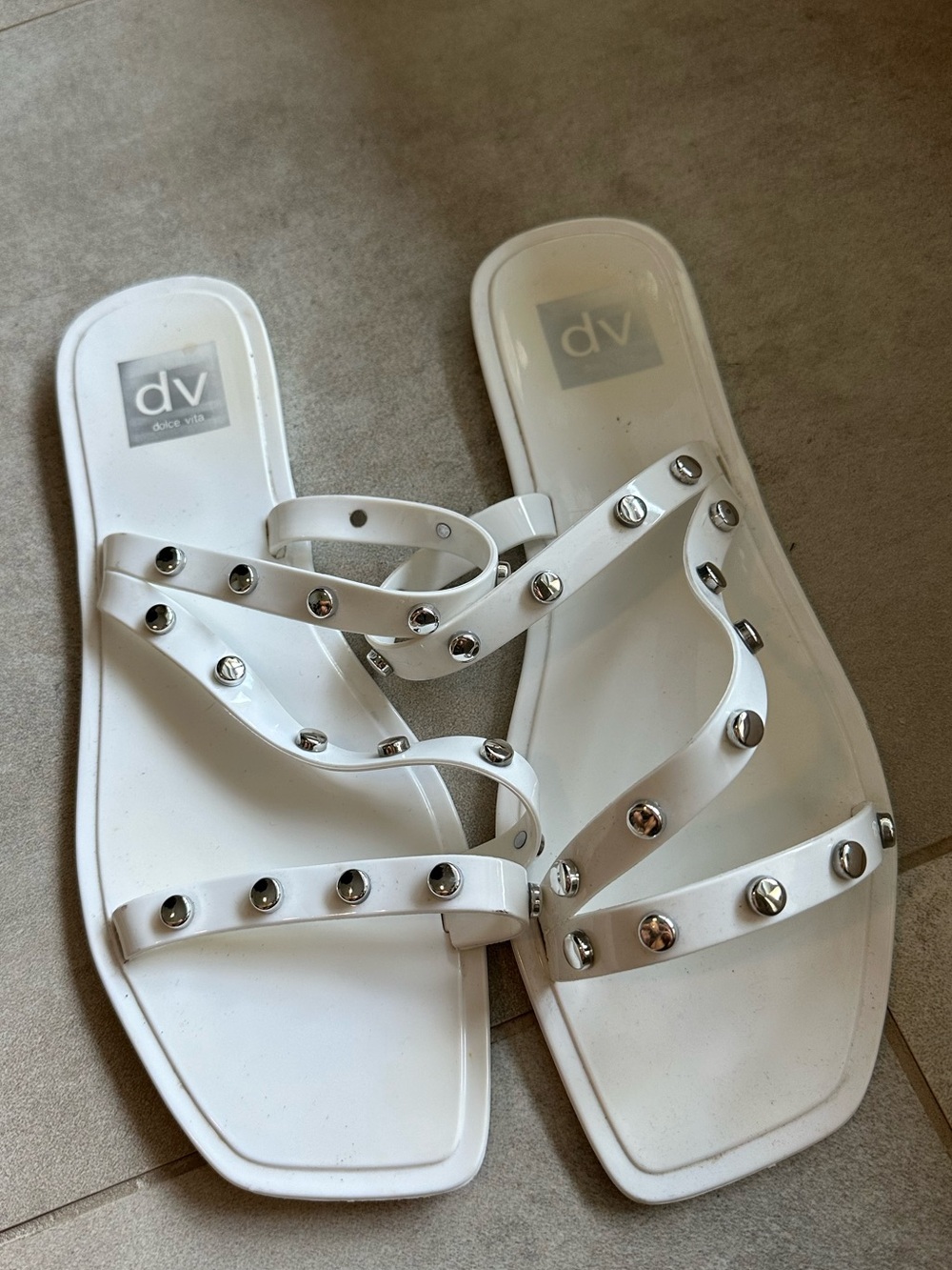 DV by Dolce Vita White Jelly Studded Multi-Strap Slide Sandals